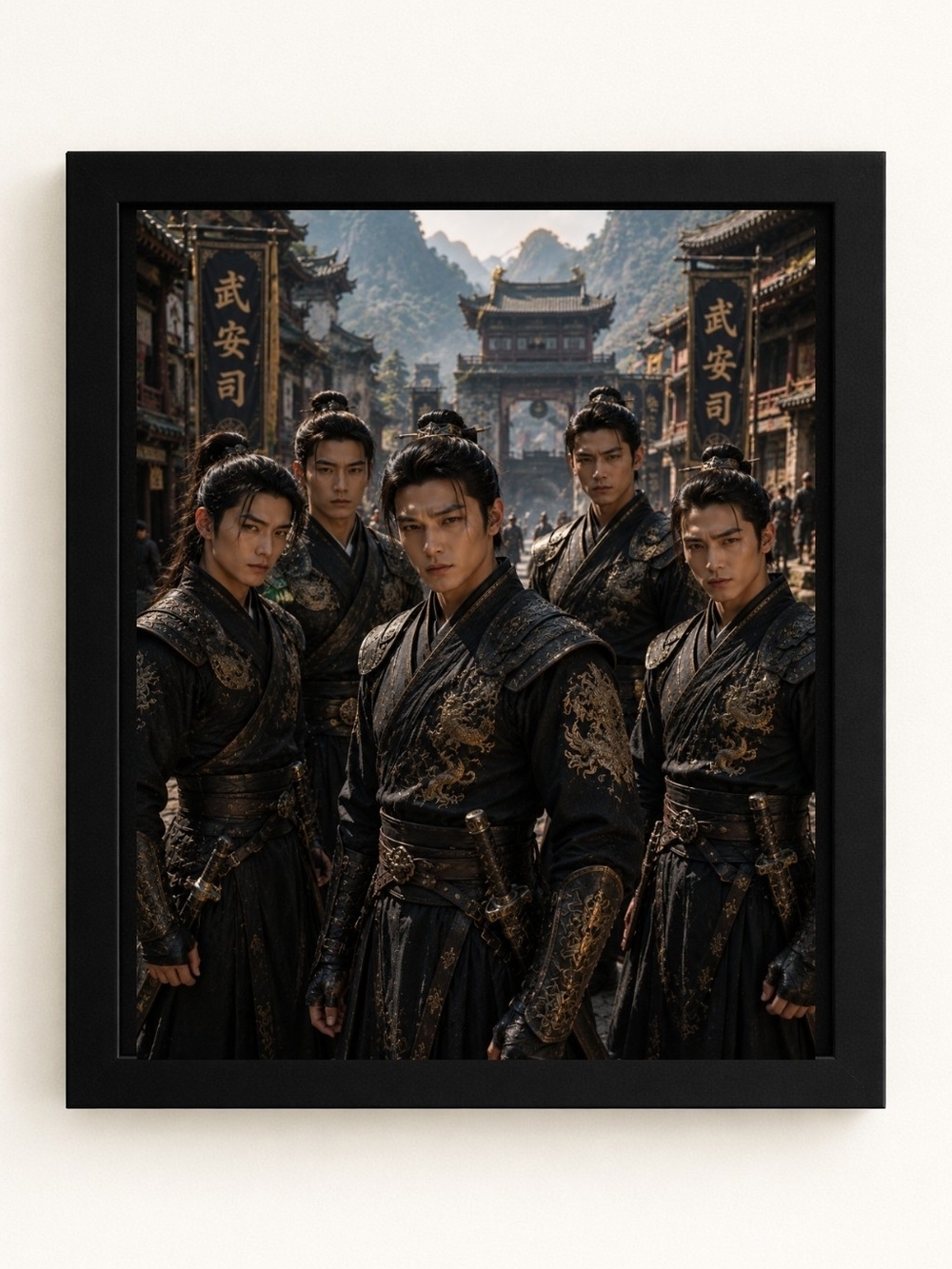 8x10 Framed A.I. Art Print Featuring Five Wushi  Warriors